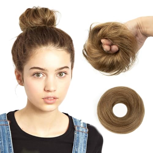 Honey Brown Hair Bun, Messy Bun Hair Piece, Soft Fluffy Elastic Scrunchie, 30s Easy Updo for Women & Kids, Ideal for Daily Wear, Ballet, Dance & Office Use - color: Honey Brown, size: 4 Inch