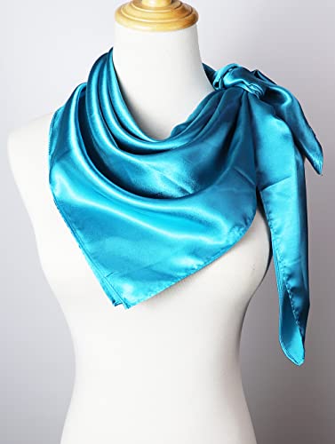vabovin Satin Head Scarf for Women Solid Color, 35×35 in | Silk Feel Neckerchief, Hair Scarf, Fashion Bandana, Headscarf, Headband, Hair Wrap Sleeping, Daily Fashion Styling - color: 221 Blue
