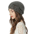 ZLYC Women Cotton Crochet Slouchy Beanie Hat Handmade Knit Summer Skull Cap - color: Flowers Grey