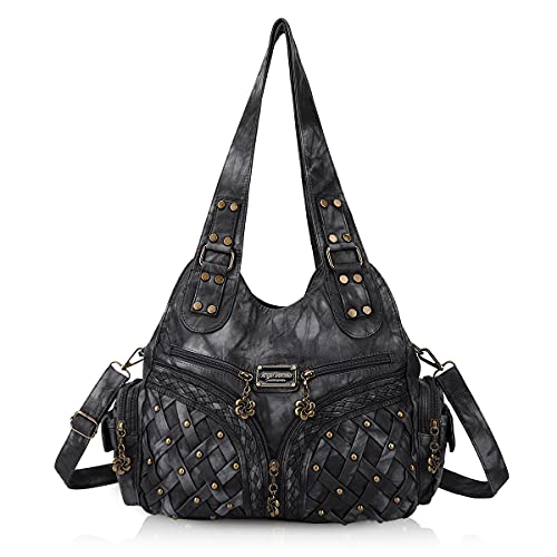 Angel Barcelo Purses for Women Large Shoulder Bag Soft Hobo Bags for Women - color: Black Grey