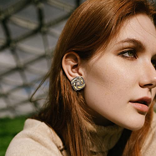 Mytys Two Tone Earrings for Women Gold and Silver Crossover Half Hoop Statement Earring Designer Stud Earrings - color: square Gold & Silver