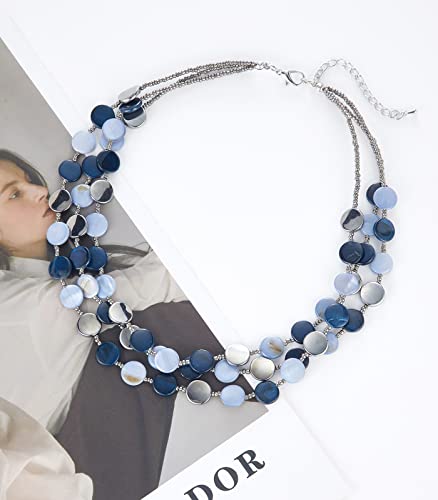 Noessla Layered Beaded Chunky Necklace for Women Boho Two-color Shell Statement Necklace Fashion Collar Costume Jewelry Gifts for Mum - color: Blue