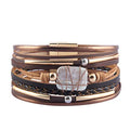 GelConnie Leather Cuff Bracelet Baroque Pearl Wrap Bracelet Gorgeous Gold Tube Bangle Boho Bracelet Bohemian Wristband Jewelry Gift for Women Wife - color: Leather Cuff Bracelet-Brown