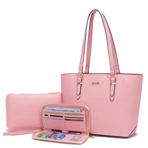 Purses And Wallets Set For Women Work Tote Satchel Handbags Shoulder Bag Top Handle Totes Purse With Matching Wallet - color: A54-3pcs/Set Pink