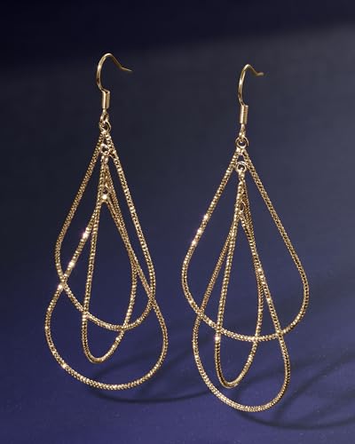 MILLA Teardrop Earrings - Designer Silver Statement Earrings or Gold Dangle Earrings for Women Trendy Upscale Dangly Earrings - color: Triple Teardrop / 14K Gold Plated