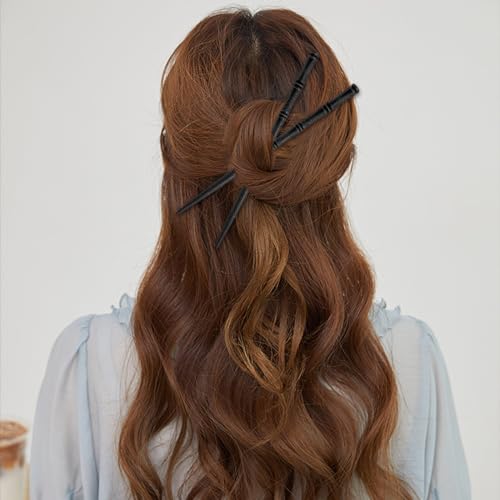 12 Pcs Vintage Wood Hair Sticks Bamboo Shape Hair Chopsticks Japanese Chinese Hairpin Decorative Retro Hair Forks Hanfu Pins Bun Holders for Long Hair Women (Black) - color: Black