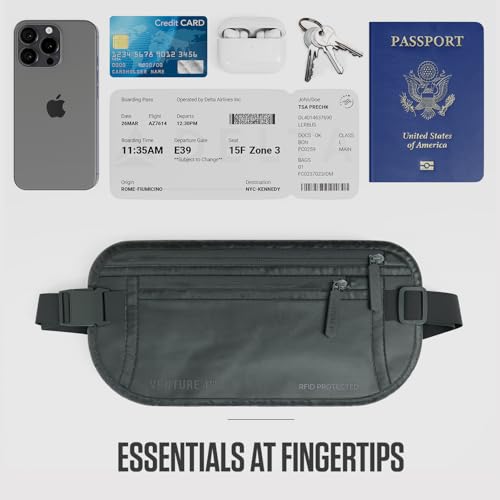 VENTURE 4TH Money Belt for Travel – Slim Hidden Under-Clothes RFID Blocking Anti-Theft Passport Holder & Travel Wallet Pouch for Men & Women to Protect Cash, Cards & Documents (Sleek Gray) - color: Sleek Gray