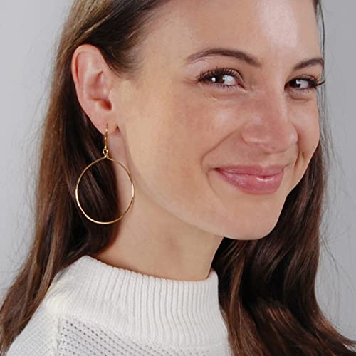 Dangle Hoop Earrings for Women - Minimalist Geometric Round Drop Hoops - Hypoallergenic, Safe for Sensitive Ears - Plated in 18K Gold or 925 Sterling Silver - color: 2.6" inch - 18K Gold Plated