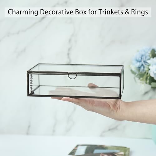 HighFree Vintage Glass Box with Lid - Clear Jewelry Glass Display Box Keepsake Box - Home Decor Decorative Box for Trinket Rings Bracelet (Black, Medium) - color: Black, size: Medium
