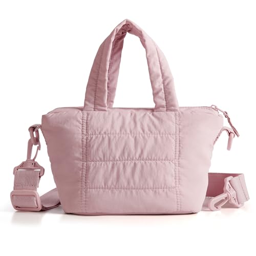 Smasrob Mini Puffer Crossbody Bag for Women with RFID Blocking Pocket, Small Quilted Crossbody Purse with Handles - color: Pink