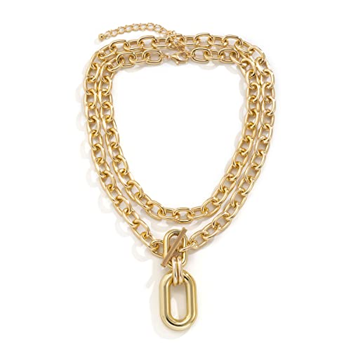 Gold Chunky Necklaces for Women Multi Layered Punk Gold Statement Necklaces Hip Hop Portrait Cuban Link Chain Necklace 90s Outfit Accessories - style: Style2