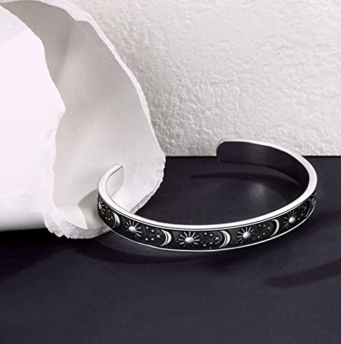 TONY & SANDY Inspirational Bracelets for Women Teen Girls Personalized Gifts for Daughter Granddaughter Mom Sister Friends Stainless Steel Engraved Cuff Birthday Easter Christmas - style: A - Sun & Moon - Be brave be strong be badass