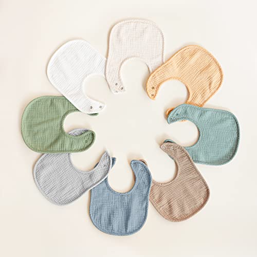 Konssy Muslin Baby Bibs 8 Pack Baby Bandana Drool Bibs Cotton for Unisex Boys and Girls, Soft Absorbent Set for Teething and Drooling - color: Clay