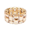 Women’s Wedding Bridal Crystal Leaf Flower Stretch Bangle Elastic Wide Bracelet Jewelry for Brides Bridesmaid - color: Style2-Champagne-Gold Plated