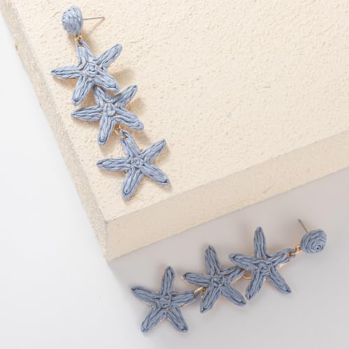 Boho Raffia Earrings Starfish Shell Seashell Dangle Drop Earrings Cute Statemnet Trendy Jewelry Summer Beach Outfits for Women - color: Lilac, size: Seastar