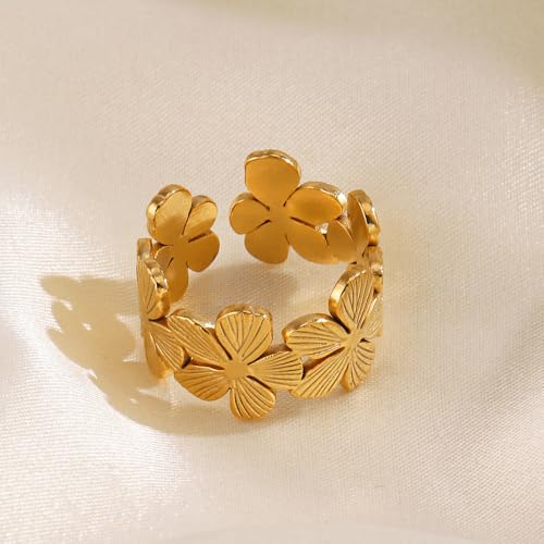 Thumb Rings for Women Chunky Gold Rings for Women Non Tarnish Stainless Steel Adjustable Rings Thumb Silver Ring Wave Curve Ring Dainty Unique Rings - style: 2 - G