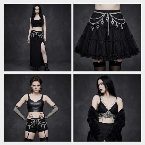 Star Waist Chain Belt for Women Punk Gothic Crossover Body Belly Chains Tassel Adjustable Metal Plus Size Waist Chain Fashion Decorative Accessories for Jeans Dresses Girls Gifts