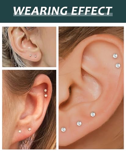 20G Hypoallergenic Surgical Steel Square Pearl Ball CZ Flat Back Stud Earrings for Sensitive Ear, Lightweight Shiny Earrings Studs for Helix Tragus Cartilage Multiple Piercing - color: Gold-D