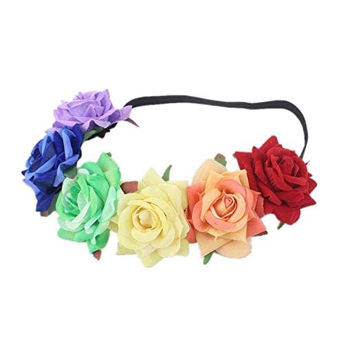 BOHO Floral Crown Rose Flower Headband Hair Wreath (Rainbow Velet Rose) - color: Rainbow Velet Rose