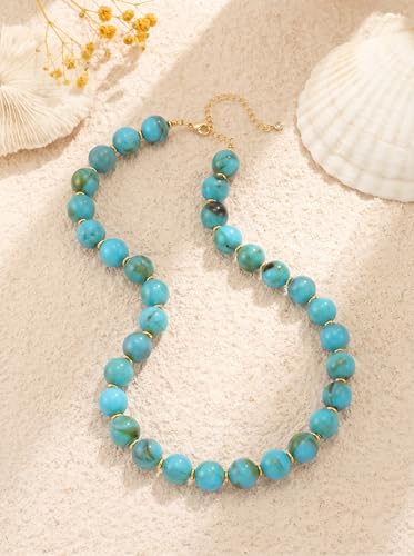 Colorful Beaded Necklace for Women Chunky Resin Beads Choker Necklaces Boho Statement Necklace Summer Vacation Y2K Jewelry - color: Turquoise