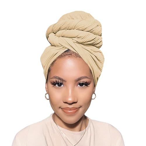 Head Wraps for Black Women African Head Wrap Lightweight for Women Long Plain Turban Hair Scarf Scarves - color: 1 Pc-beige