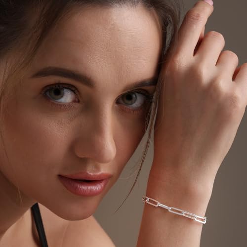 LeCalla Pure 925 Sterling Silver Italian Paperclip Link Chain Bracelets | Gold Over Silver Paper-Clip Link Station Bracelet | Sliding Bolo Bracelet for Women - color: Bead PaperClip Link Bolo