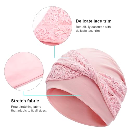 Women Knot Slouchy Beanie Chemo Hat Twist Stretch Cancer Head Wraps Sleep Head Scarf - color: Pink