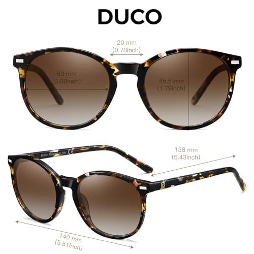 DUCO Women's Trendy Retro Round Acetate Polarized Sunglasses, UV400 99% Glare Block, Lightweight for Daily & Outdoor - color: Tortoise Frame Gradient Brown Lens