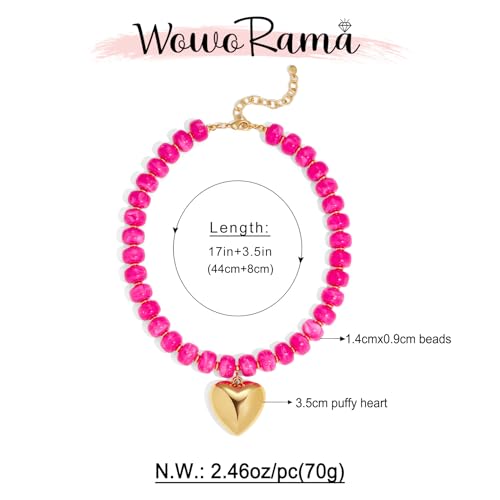 WOWORAMA Chunky Heart Necklaces for Women Colorful Resin Beaded Choker Necklace Gold Puffy Heart Statement Necklace Trendy Acrylic Choker Jewelry - color: Rose-Red