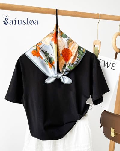 Saiusloa Neck Scarf For Womens Silky Head Scarves Hair Bandanas Square Scarf Fashion Accessories lightweight - color: 14-orange Wildflowers
