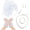 Fascinators Hat Pearl Earrings Necklace Bracelets Gloves 1920s Headband Hair Clips Women Flower Mesh Feather Headpiece Headwear Halloween Carnival Cocktail Wedding Tea Party Accessories White - color: White
