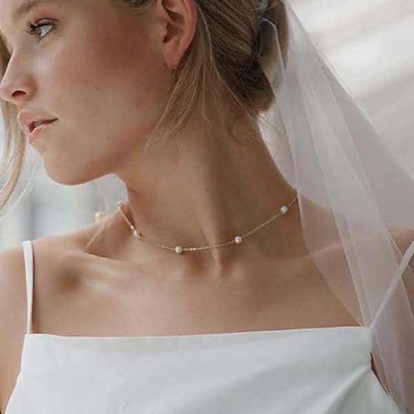 Trinckle Pearl Necklaces for Women, Gold Pearl Choker Single Pendant Necklace Layered Daisy Jewelry for Prom Birthday Gifts, Prom Wedding Strands for Bride Bridesmaids as Beach Summer Accessories - style: Gold Pearl Necklace