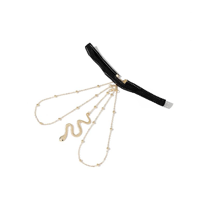 Snake Leg Chain for Women, Sexy Serpent Charm Thigh Garter, Summer Bikini Skirt Beach Party - style: B lace gold-beads