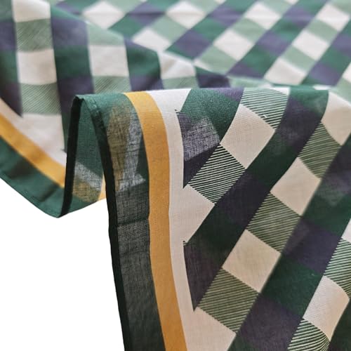 Single Pack Bandanas 60s Premium Cotton Soft Thin Handfeel Large Handkerchief for Men and Women - color: Green Plaid