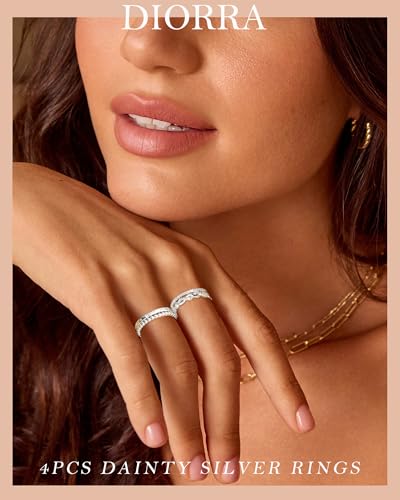 Sterling Silver Ring for Women, 4PCS Thin Stackable Rings Cubic Zirconia Thumb Ring Set Engagement Statement Wedding Bands for Women Size 5-10 - color: Twist band set, size: 9 (Circum 59.6mm)