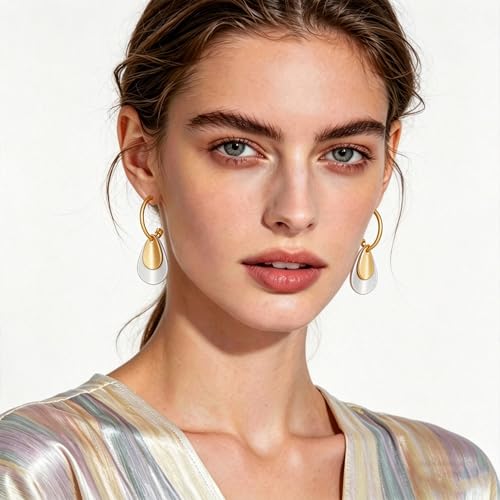 Gold and Silver Hoop Dangle Earrings for Women Trendy Two Tone Geometric Earrings Mixed Metal Earrings Jewelry