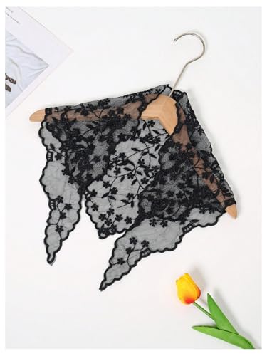 SweatyRocks Women's Floral Embroidery Lace Triangle Hair Scarf Headband Sheer Hair Bandana - color: Black, size: One Size