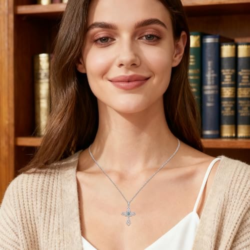 Cross Necklace 925 Sterling Silver Turquoise Christian Pendant Religious Cross Jewelry Christmas Gifts for Women Men - style: Celtic A