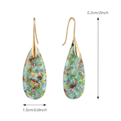 SELOVO Stone Fishhook Dangle Drop Earrings Statement Earrings for Women Stone - color: Cyan-Gold Color Hook