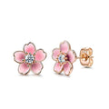 Pink Flower Earrings for Women, 925 Sterling Silver Stud Earrings, Cute Plumeria Earrings For Women, Cherry Blossom Hypoallergenic Stud - color: *New Pink