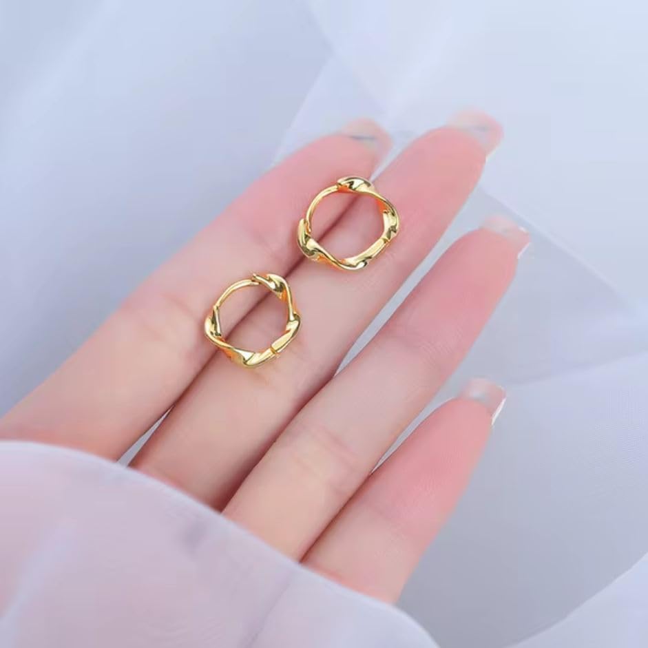 QueenBee 925 Sterling Silver & Gold-Plated Twisted Small Hoop Earrings – Hypoallergenic, Minimalist, Lightweight Jewelry for Women – Classic Everyday Hoops - color: Small Gold Hoop