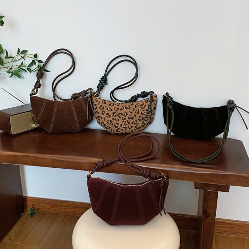 Suede Bags for Women Small Suede Purses Crescent Bag Crossbody Shoulder Bag Trendy Tote Handbags - color: A Suede Black