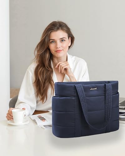 LOVEVOOK Tote Bag for Women, Large Puffer Work Tote Laptop Bag, Lightweight Travel Tote Bag with Zipper Gifts for Women - color: Blue-a, size: 15.6 Inch