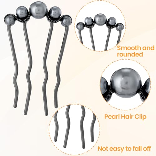 2 Pcs Pearl Hair Pins U Shaped, Elegant Vintage French Pearl Hair Comb, French Twist Hair Pin for Brides, Bridesmaid, Party, Daily, Holiday (Gun Black) - color: Gun Black