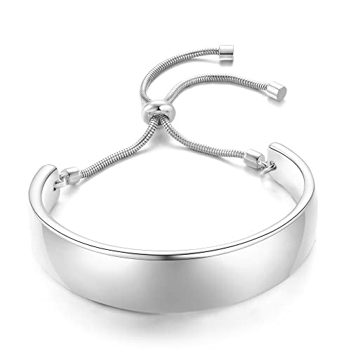 WOWORAMA Adjustable Slider Bracelets for Women Bar Friendship Bangle Bracelet for Women Gold/White Gold/Rose Gold Bolo Bracelet - color: Chunky Bar-White Gold