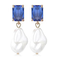 Fashion Pearl Drop Earrings for Women With Crystal - Rhinestone Statement Earrings with Pearl Dangling Studs - Large White Baroque Pearl Earrings for Bridesmaid Wedding Party Birthday Holiday - color: Dark Blue