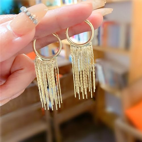 Gold Long Tassel Dangle Drop Earrings for Woman Boho Linear Tassel Dangling Earrings Chain Fringe Earring Wedding Bridesmaid Jewelry Accessories