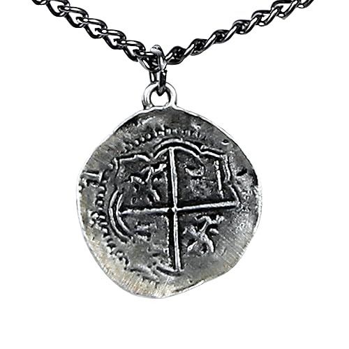 Antique Finished Pieces of Eight Coin Necklace Pewter Replica of Spanish Coin - Pirate's Treasure Necklace - Handcrafted in USA - style: 16 Inch Chain Length