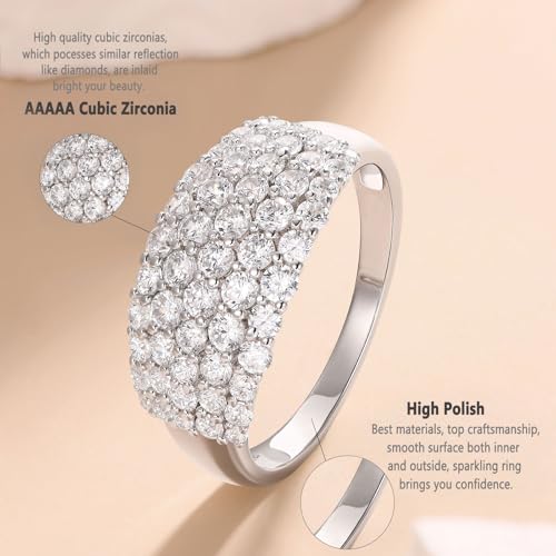 Wide Wedding Bands for Women Cubic Zirconia Engagement Bridal Eternity Stackable Rings White Gold Size - color: Silver