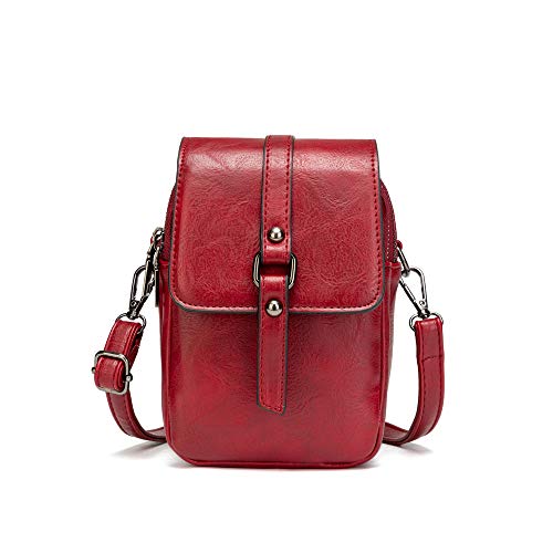 myfriday Vintage Crossbody Phone Bag for Women, Small PU Leather Shoulder Purse and Handbag - color: A-red